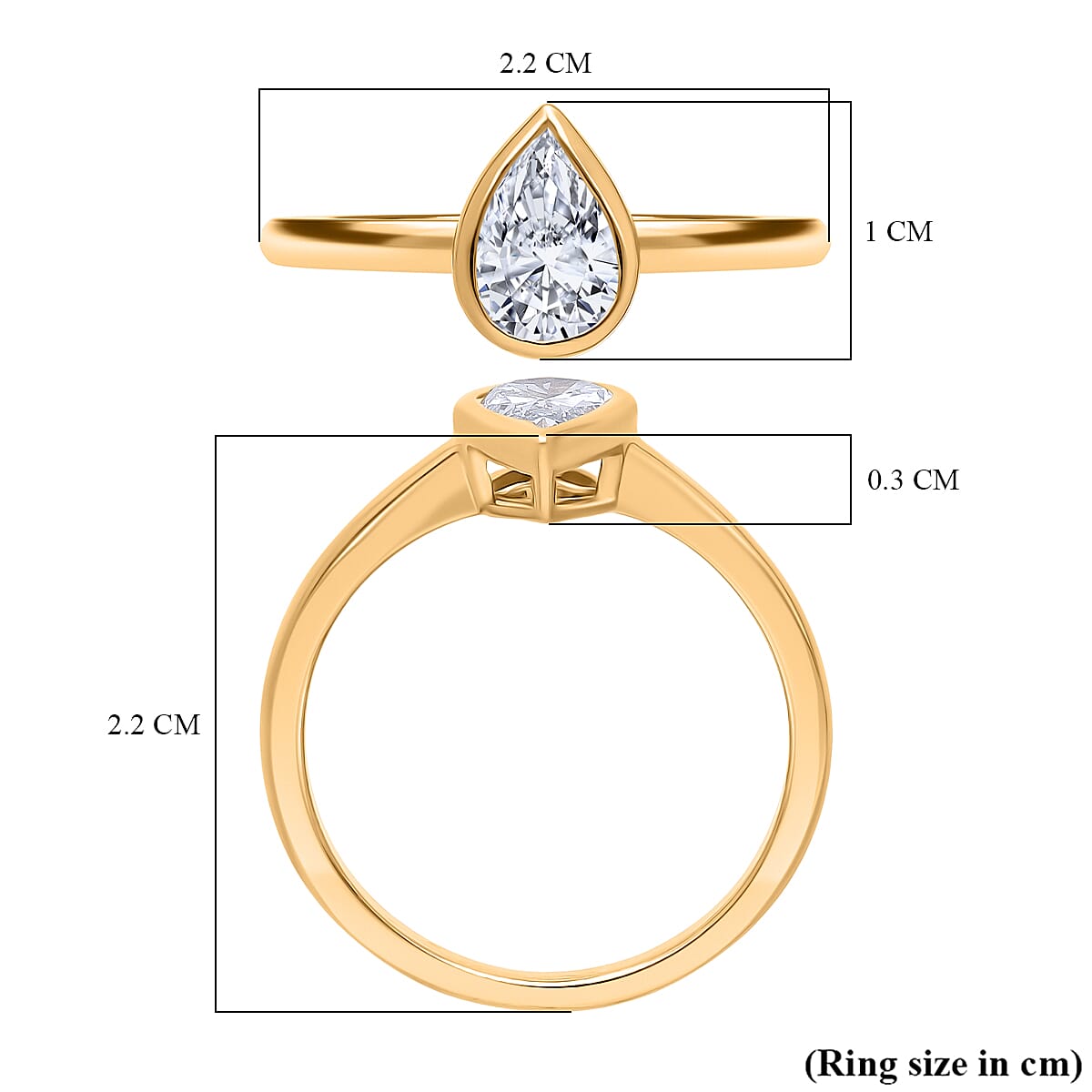 Luxuriant Lab Grown Diamond (SI-GH) Pear Ring in 18K Yellow Gold Vermeil Sterling Silver 1.00 Ct