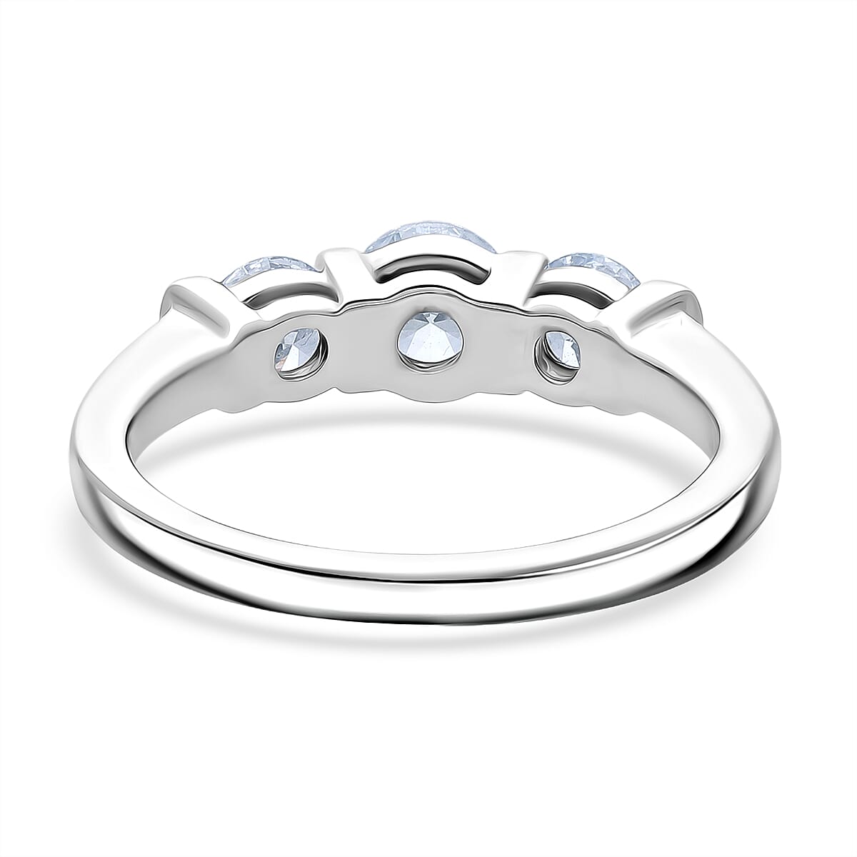Luxuriant Round Cut Lab Grown Diamond (SI-GH) Trilogy Ring in Rhodium Overlay Plated Sterling Silver 1.00 Ct.