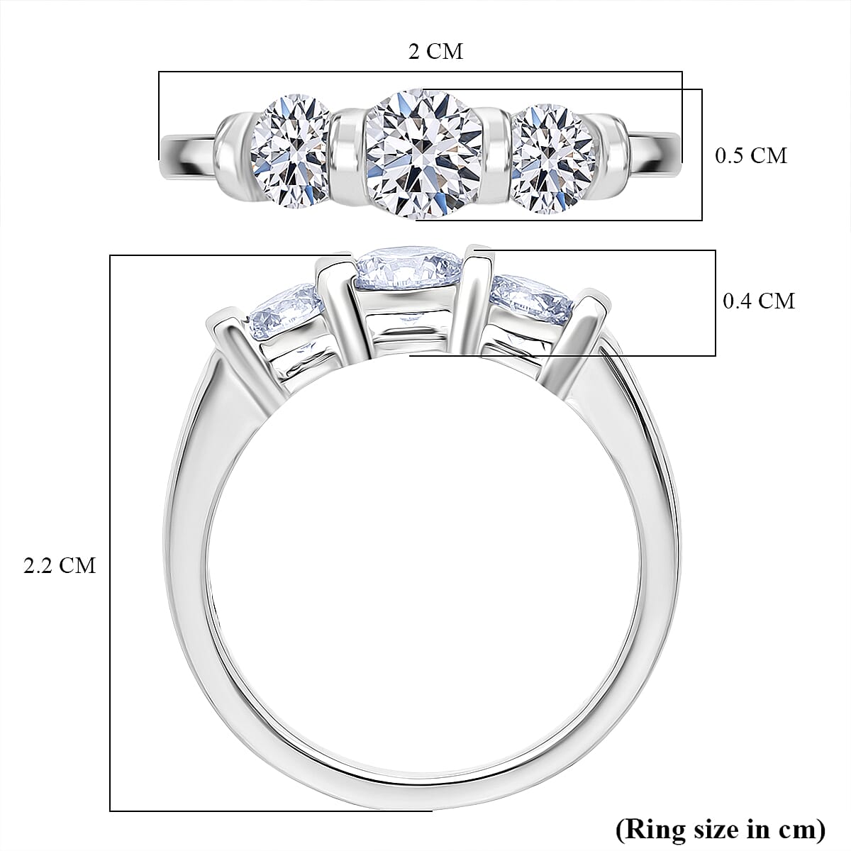 Luxuriant Round Cut Lab Grown Diamond (SI-GH) Trilogy Ring in Rhodium Overlay Plated Sterling Silver 1.00 Ct.