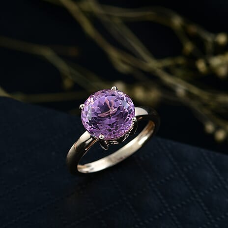 Luxoro 9K Yellow Gold AAA Kunzite Solitaire Ring 5.35 Ct.