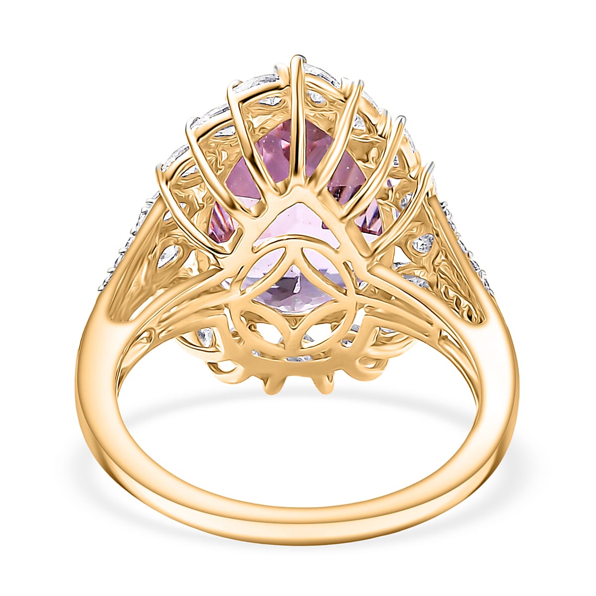 9K Yellow Gold AAA Kunzite & Moissanite Ring 8.46 Ct.