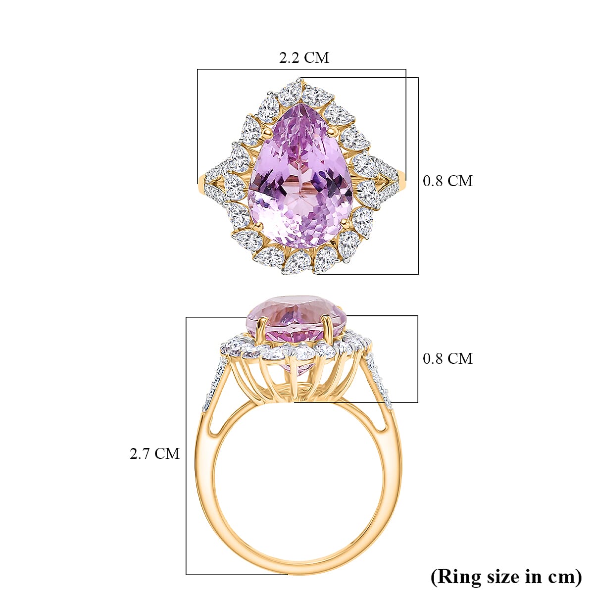 9K Yellow Gold AAA Kunzite & Moissanite Ring 8.46 Ct.