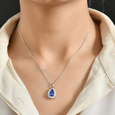RHAPSODY 950 Platinum AAAA Tanzanite and Natural Diamond (VS-EF) Pendant 3.00 Cts