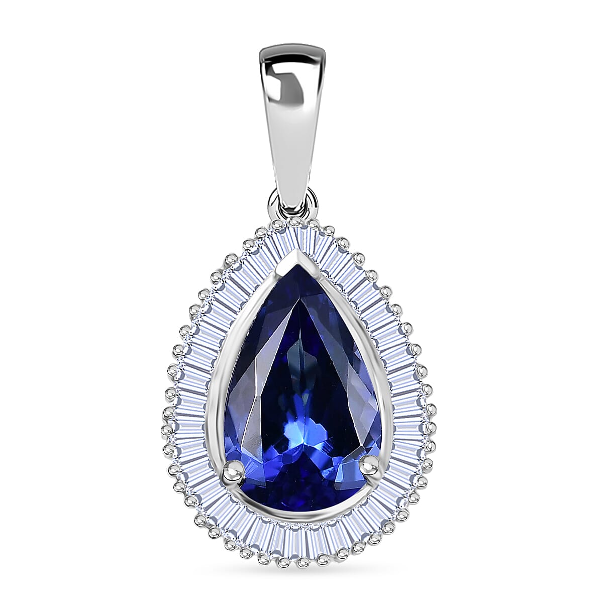 Rhapsody 950 Platinum AAAA Tanzanite White Diamond VS2 Main Stone With Side Stone Pendant, Platinum Wt.3.08 Gms  2.949  Ct.