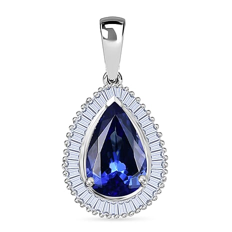 Rhapsody 950 Platinum AAAA Tanzanite White Diamond VS2 Main Stone With Side Stone Pendant, Platinum Wt.3.08 Gms  2.949  Ct.