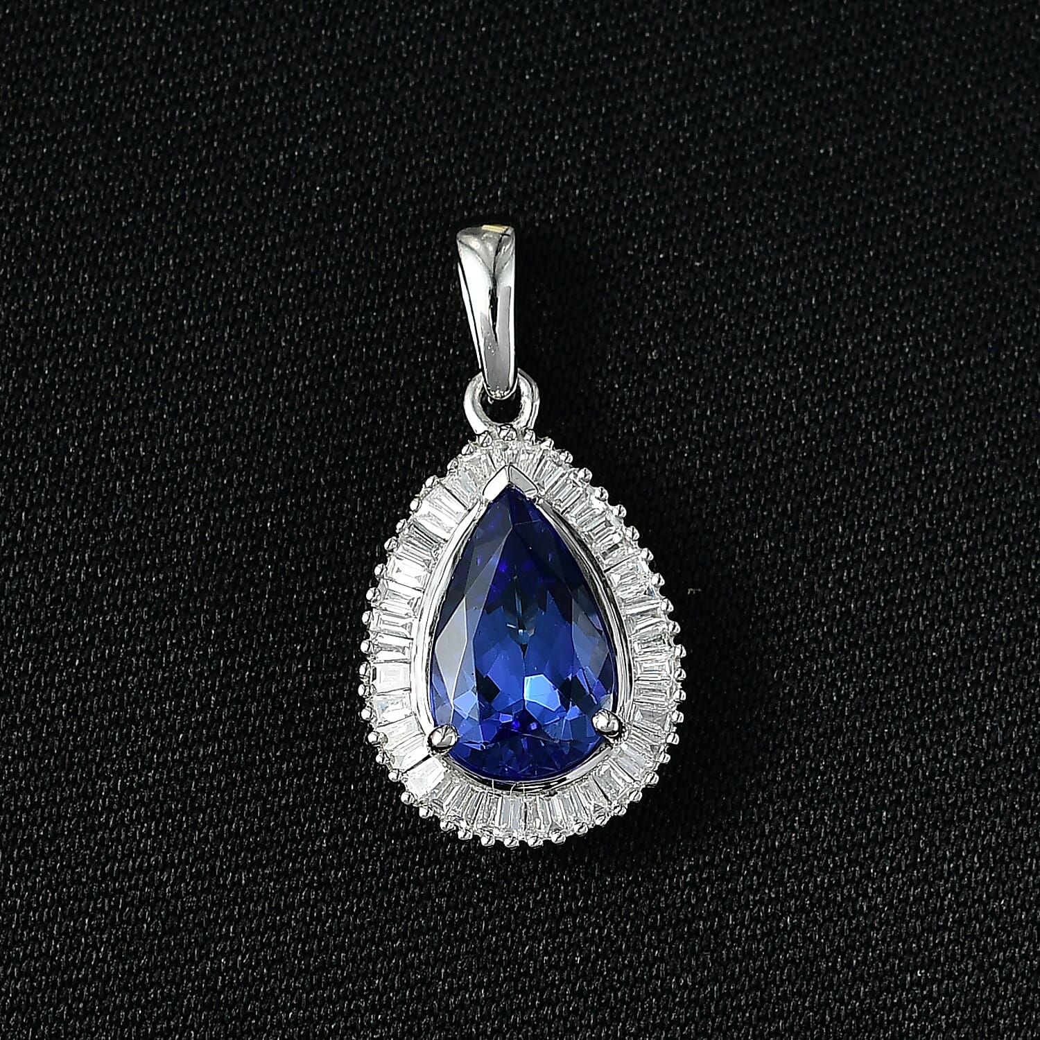 Rhapsody 950 Platinum AAAA Tanzanite White Diamond VS2 Main Stone With Side Stone Pendant, Platinum Wt.3.08 Gms  2.949  Ct.