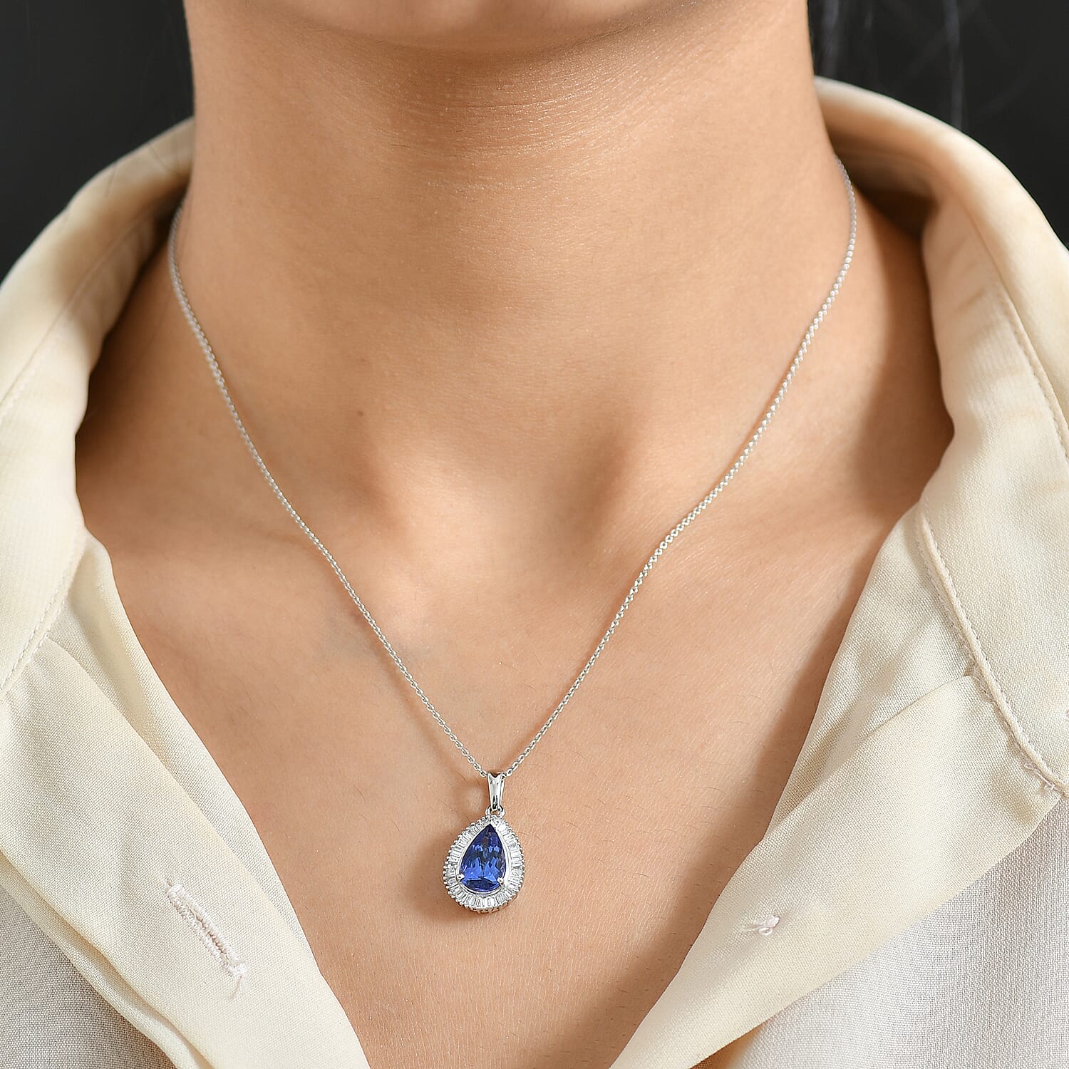 Rhapsody 950 Platinum AAAA Tanzanite White Diamond VS2 Main Stone With Side Stone Pendant, Platinum Wt.3.08 Gms  2.949  Ct.