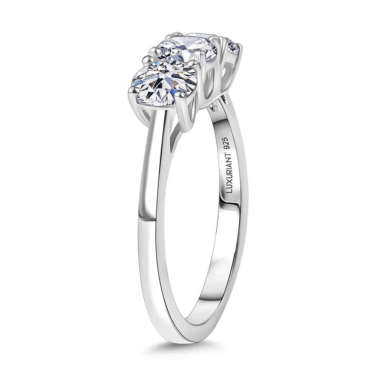 Luxuriant SI-G-H Lab Grown Diamond 3 Stone Ring in Rhodium Overlay Sterling Silver 1.55 Ct.