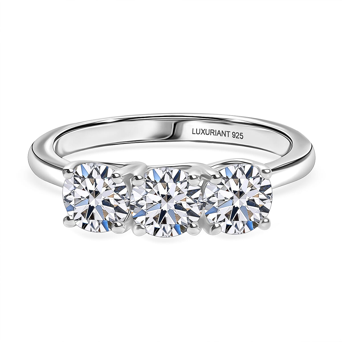Luxuriant SI-G-H Lab Grown Diamond 3 Stone Ring in Rhodium Overlay Sterling Silver 1.55 Ct.