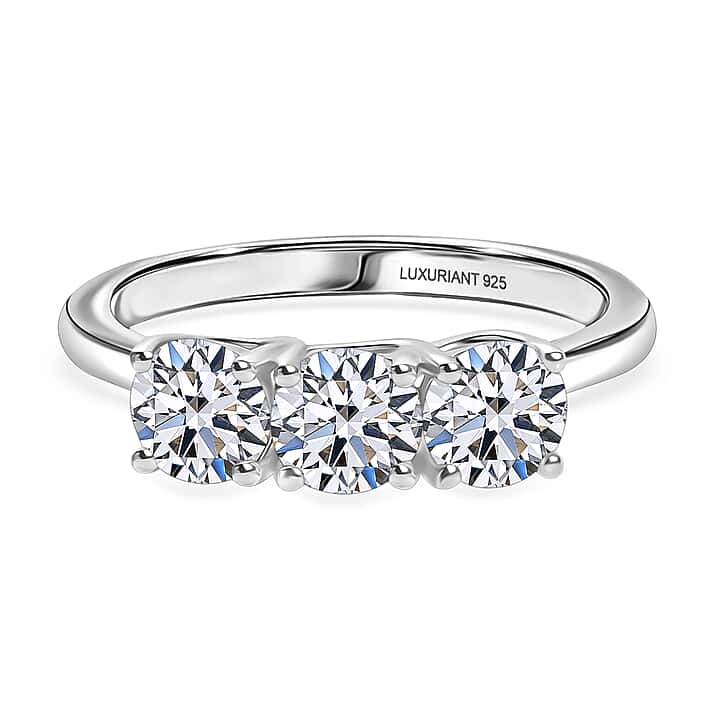 LUXURIANT 1.5 Ct. Lab Grown Diamond 3-Stone Ring in Rhodium Overlay Sterling Silver (SI-G-H)
