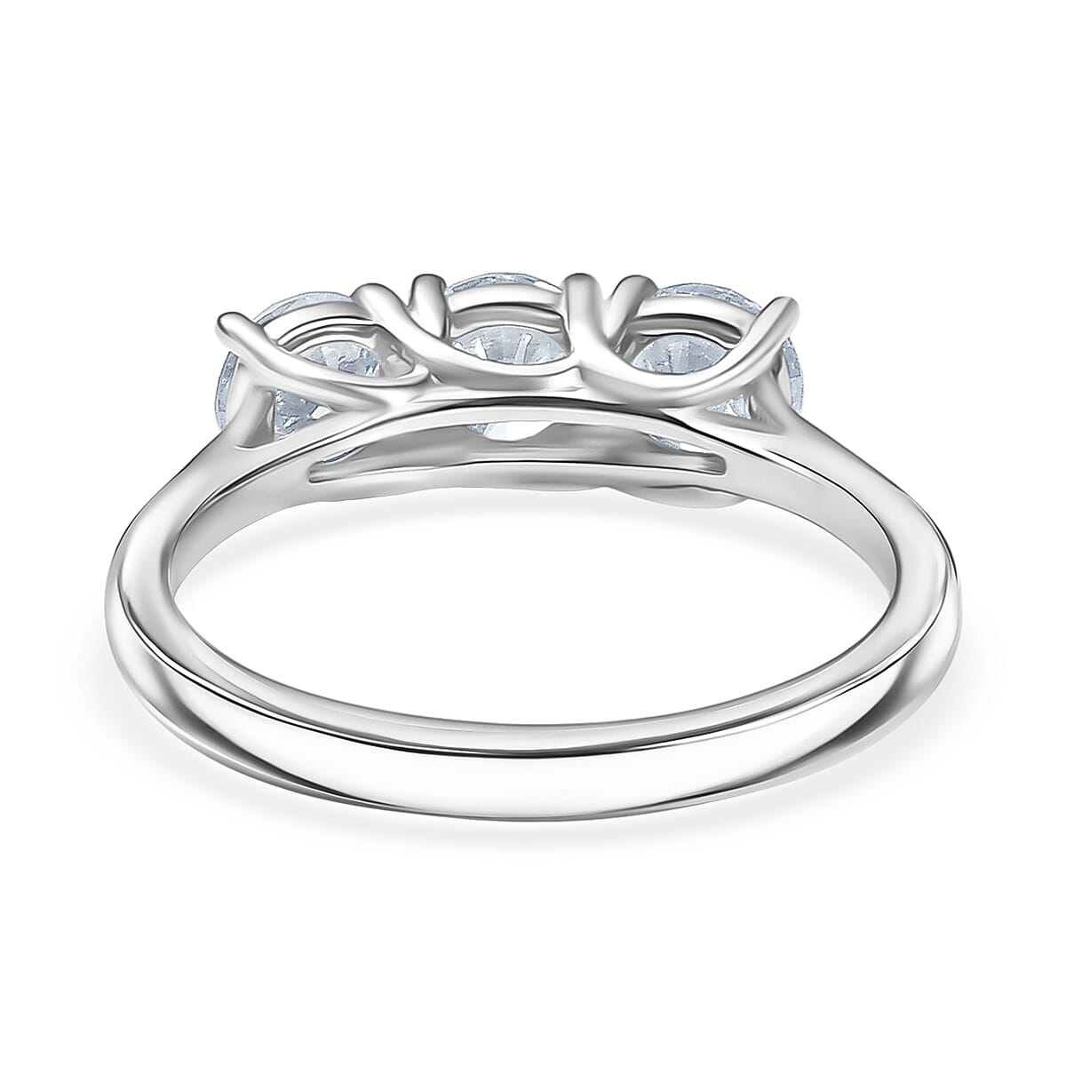 Luxuriant SI-G-H Lab Grown Diamond 3 Stone Ring in Rhodium Overlay Sterling Silver 1.55 Ct.