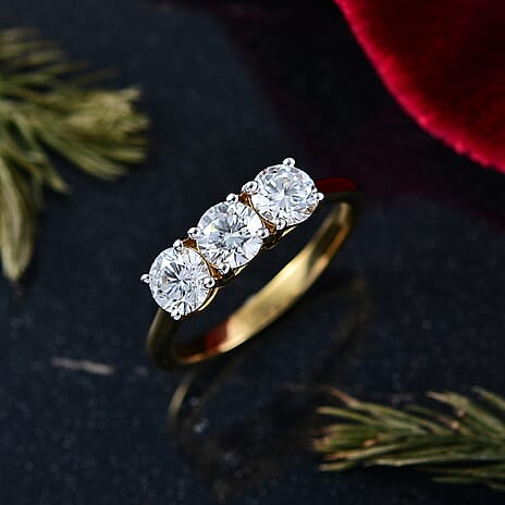 Luxuriant - Lab Grown Diamond (SI-G-H) Trilogy Ring in 18K Vermeil Yellow Gold Plated Sterling Silver 1.50 Ct.