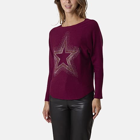Nova Of London Sparkling Star Jumper (Size L-XL) - Berry