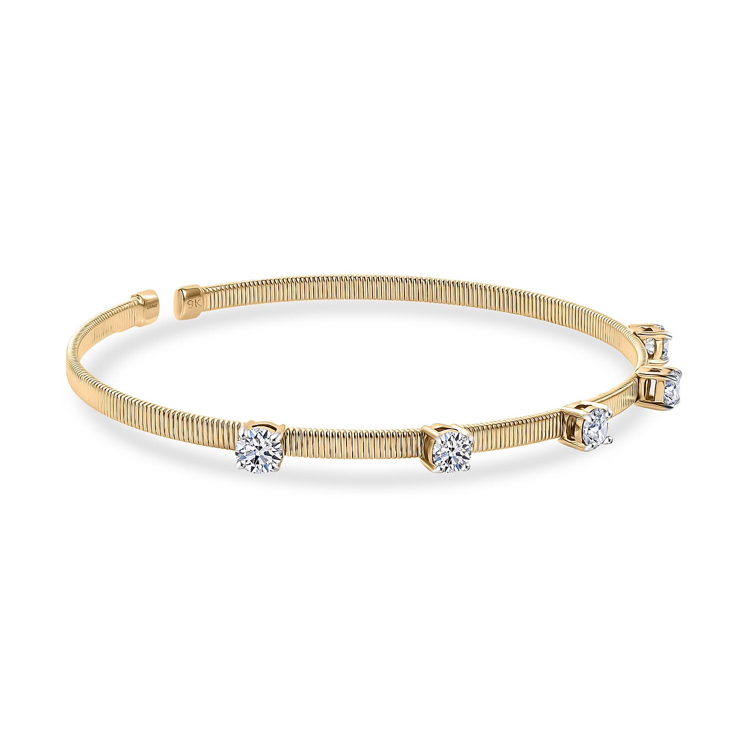 Luxuriant 9K Yellow Gold SGL Certified Lab Grown Diamond (VS-EF) Full Bangle (Size 7.5) 1.27 Ct.