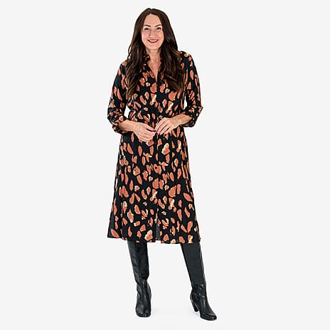 Anamor Printed Shirt Dress (Size S-M) - Black