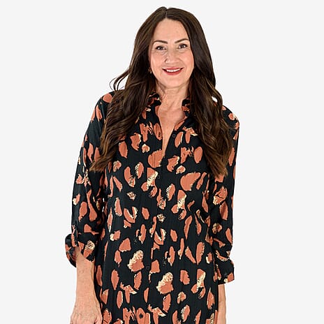 Anamor Printed Shirt Dress (Size XXL) - Black