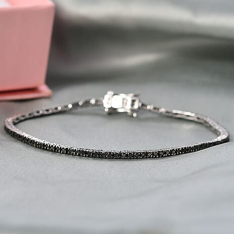D'Joy Black Diamond Linking Bracelet (Size 7.5) with GB Lock Box in Rhodium Overlay Sterling Silver 2.00 Ct,