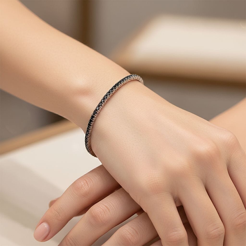 D'Joy Black Diamond Linking Bracelet (Size 7.5) with GB Lock Box in Rhodium Overlay Sterling Silver 2.00 Ct, Silver Wt. 6.46 Gms.