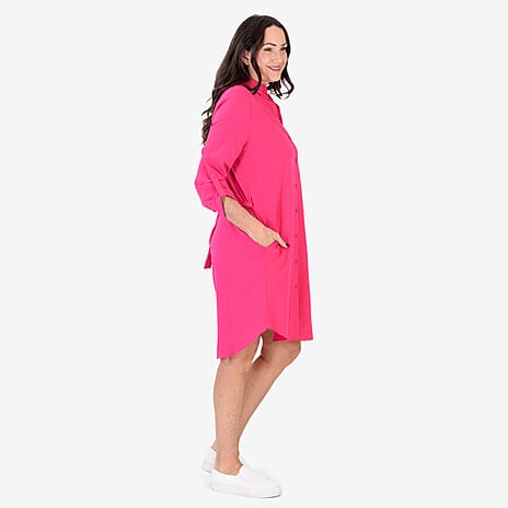 Anamor Solid Colour Shirt Dress (Size L-XL) - Pink