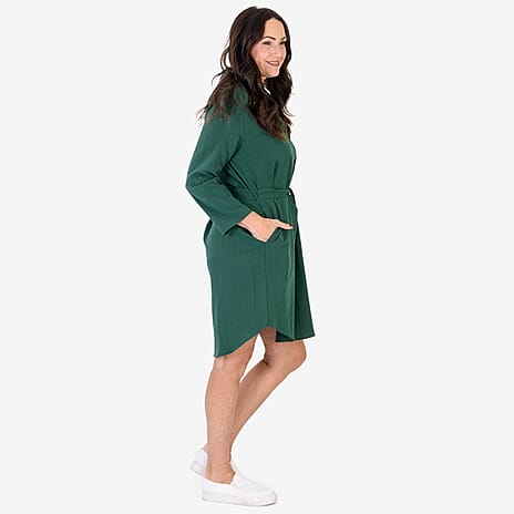 Anamor Solid Colour Shirt Dress (Size L-XL) - Green