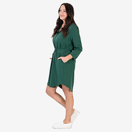 Anamor Solid Colour Shirt Dress (Size M-L) - Green