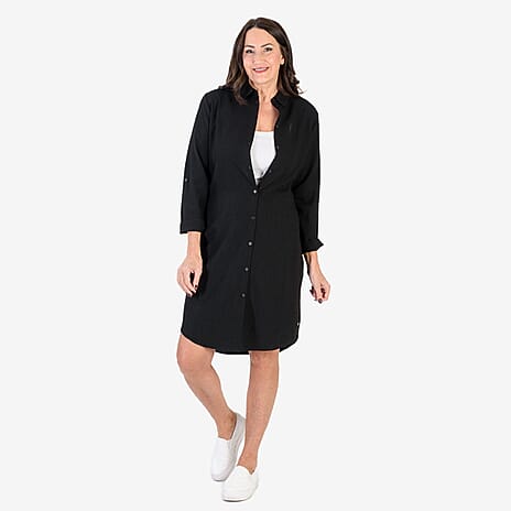 Anamor Solid Colour Shirt Dress (Size L-XL) - Black