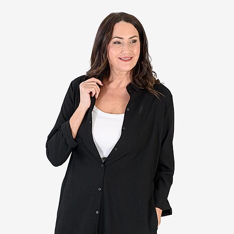 Anamor Solid Colour Shirt Dress (Size L-XL) - Black