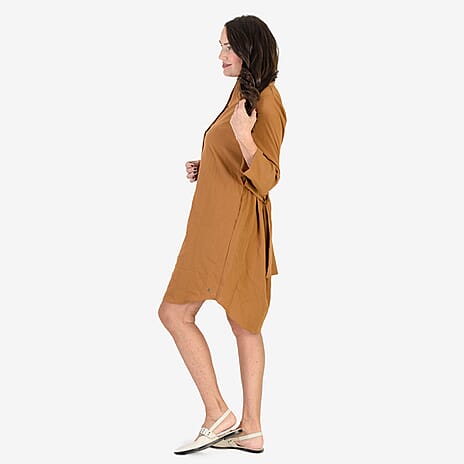 Anamor Solid Colour Shirt Dress (Size S-M) - Mustard