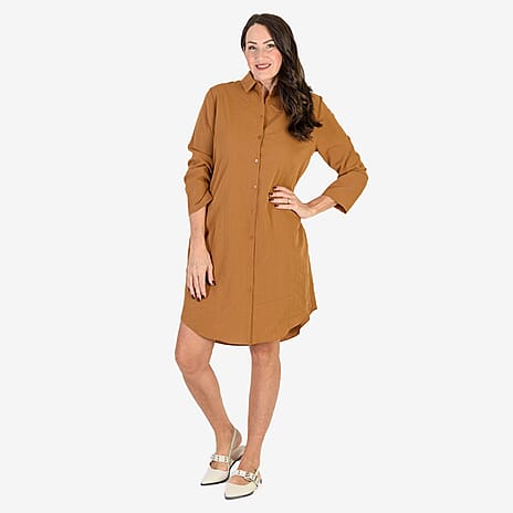 Anamor Solid Colour Shirt Dress (Size L-XL) - Mustard
