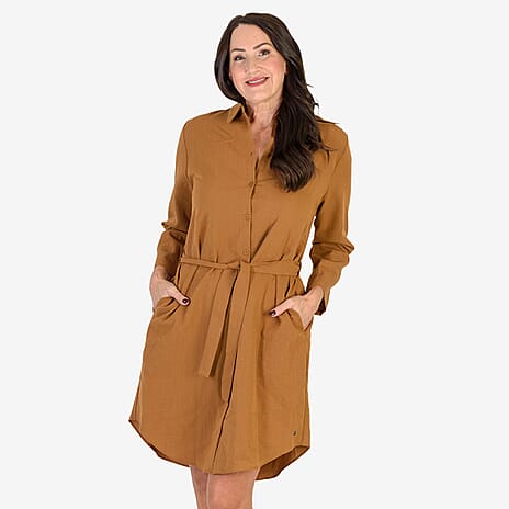 Anamor Solid Colour Shirt Dress (Size L-XL) - Mustard