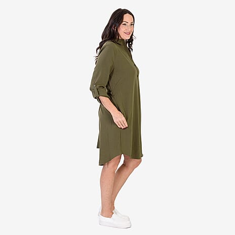 Anamor Solid Color Shirt Dress (Size XXL) - Olive