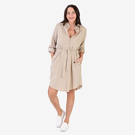 Anamor Solid Color Shirt Dress (Size S-M) - Beige