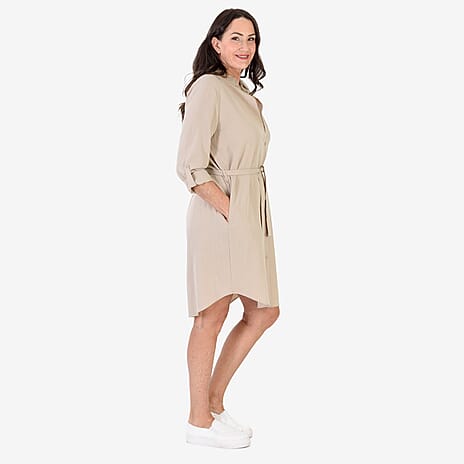 Anamor Solid Color Shirt Dress (Size L-XL) - Beige