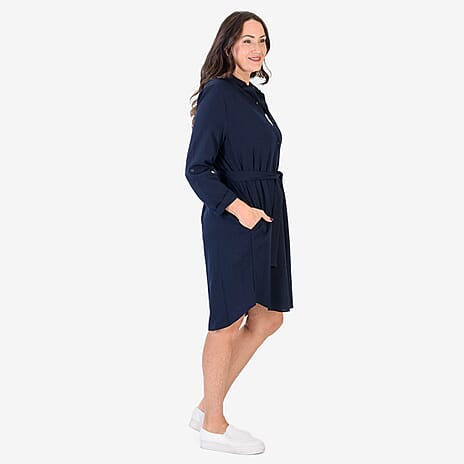 Anamor Solid Color Shirt Dress (Size XXL) - Navy