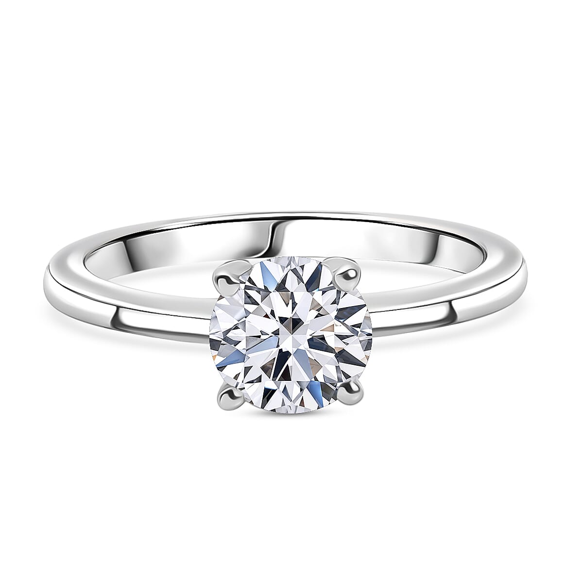 LUXURIANT 1 Ct. Lab Grown Diamond Round Cut Solitaire Ring in Rhodium Overlay Sterling Silver (SI-G-H)