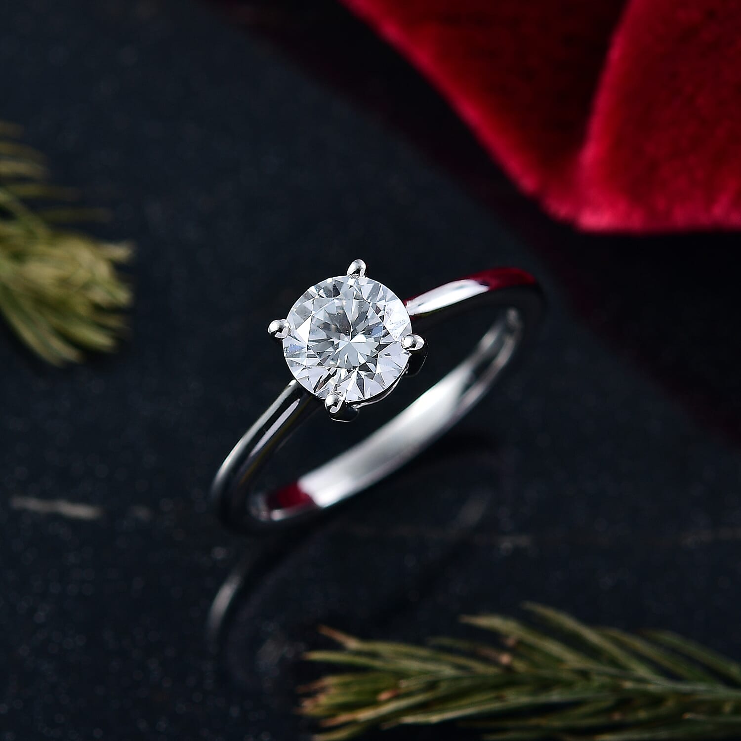 Luxuriant Lab Grown Diamond Solitaire Ring in Rhodium OverlaySterling Silver  1.030  Ct.