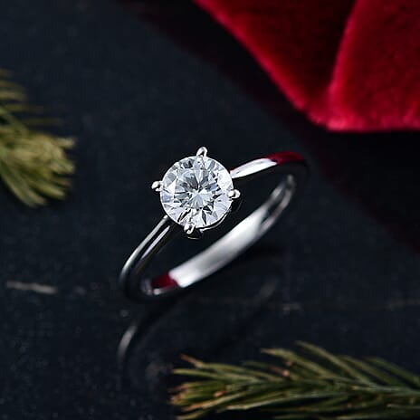Luxuriant Lab Grown Diamond Solitaire Ring in Rhodium OverlaySterling Silver  1.030  Ct.