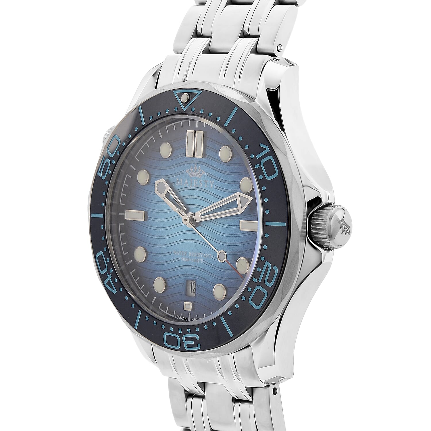 MAJESTY Diver Automatic Mechanical Miyota 8215 5ATM WR Gradual Blue Dial - Silver Case Mens Watch with Silver Stainless Steel Strap