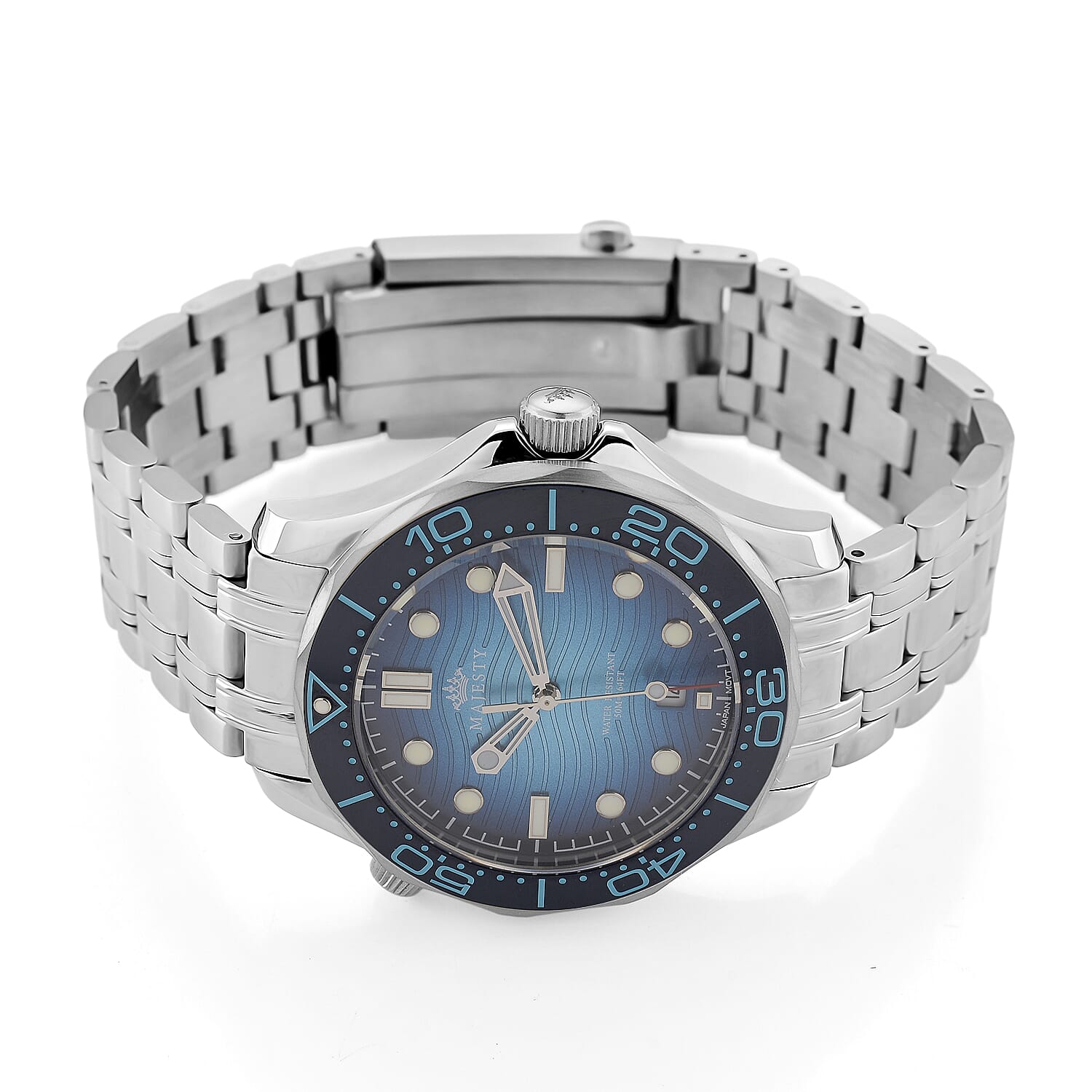 MAJESTY Diver Automatic Mechanical Miyota 8215 5ATM WR Gradual Blue Dial - Silver Case Mens Watch with Silver Stainless Steel Strap