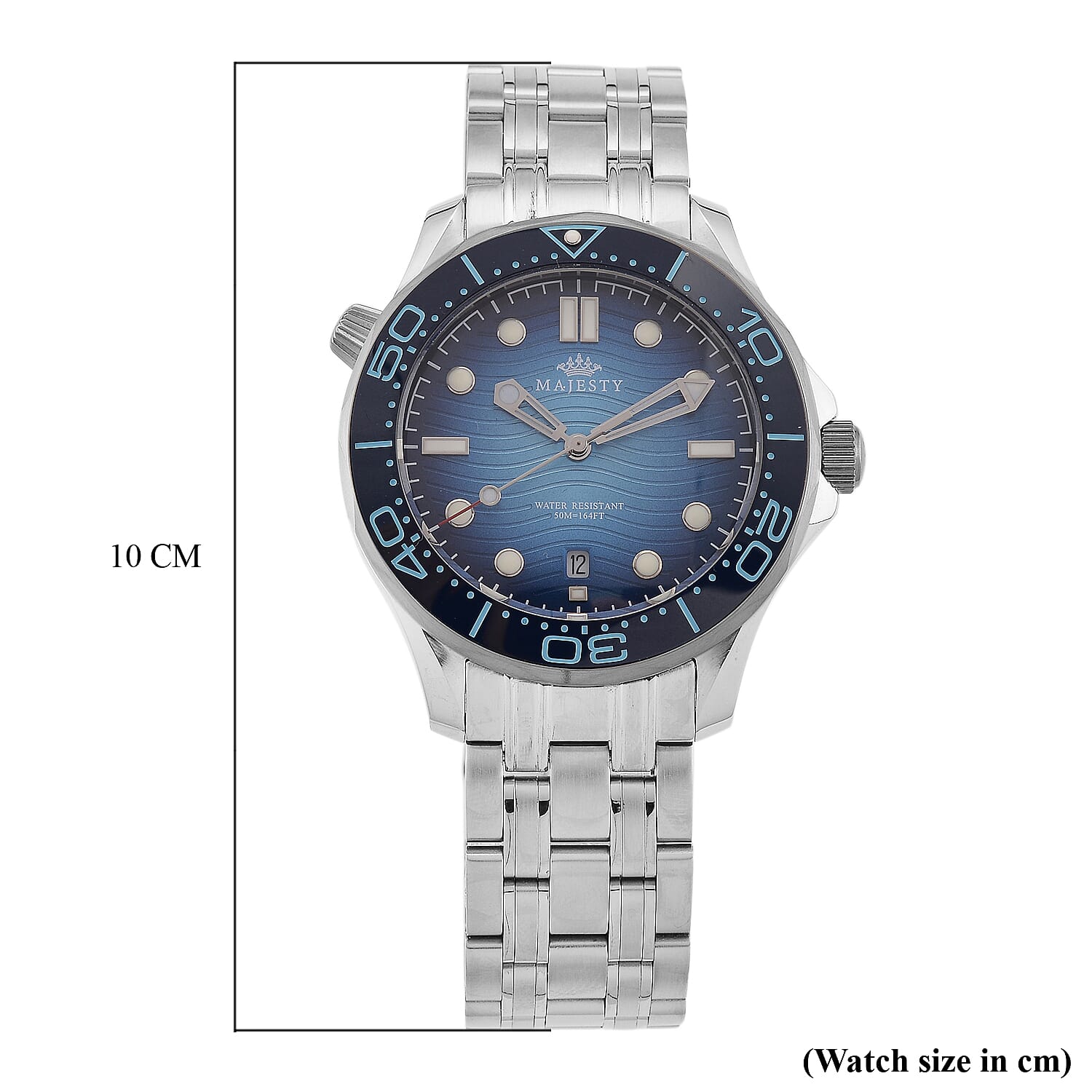 MAJESTY Diver Automatic Mechanical Miyota 8215 5ATM WR Gradual Blue Dial - Silver Case Mens Watch with Silver Stainless Steel Strap