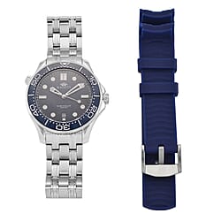 MAJESTY Diver Automatic Mechanical Miyota 8215 5ATM WR Blue Hydraulic Dial - Silver Case Mens Watch with Silver Stainless Steel Strap