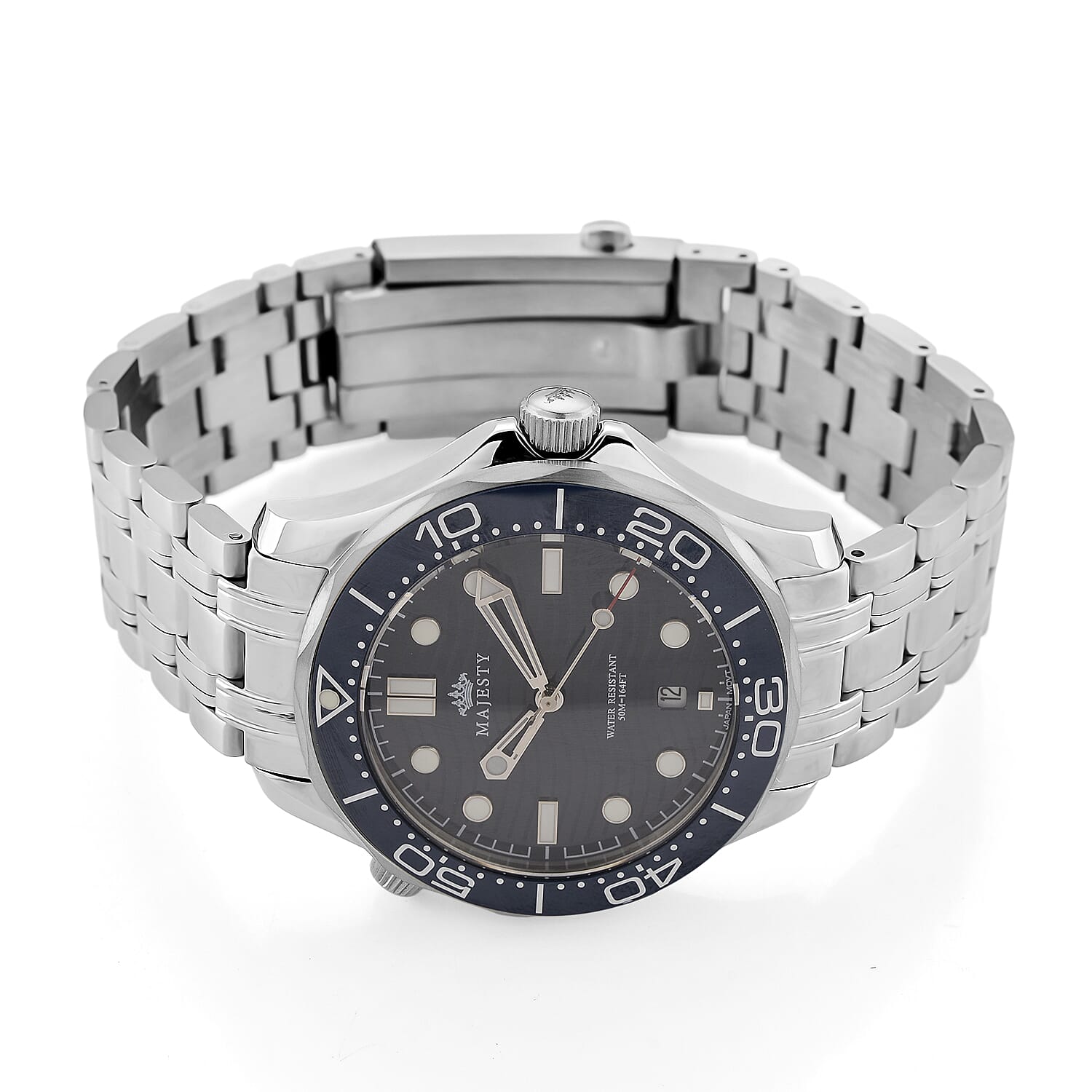 MAJESTY Diver Automatic Mechanical Miyota 8215 5ATM WR Blue Hydraulic Dial - Silver Case Mens Watch with Silver Stainless Steel Strap