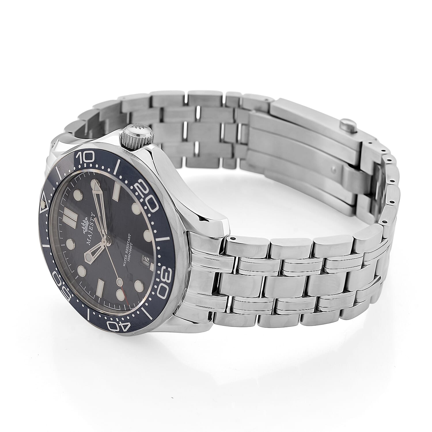 MAJESTY Diver Automatic Mechanical Miyota 8215 5ATM WR Blue Hydraulic Dial - Silver Case Mens Watch with Silver Stainless Steel Strap