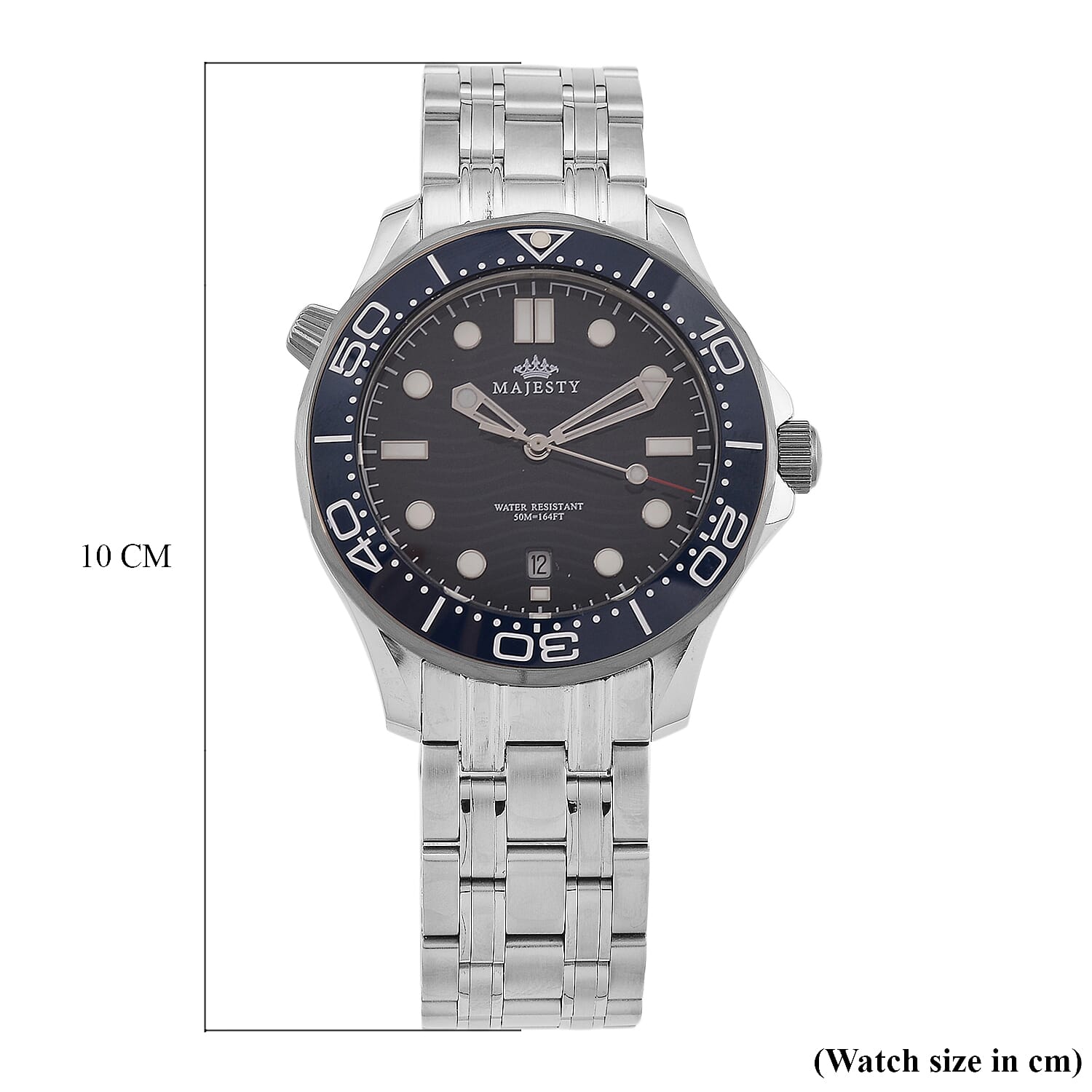 MAJESTY Diver Automatic Mechanical Miyota 8215 5ATM WR Blue Hydraulic Dial - Silver Case Mens Watch with Silver Stainless Steel Strap