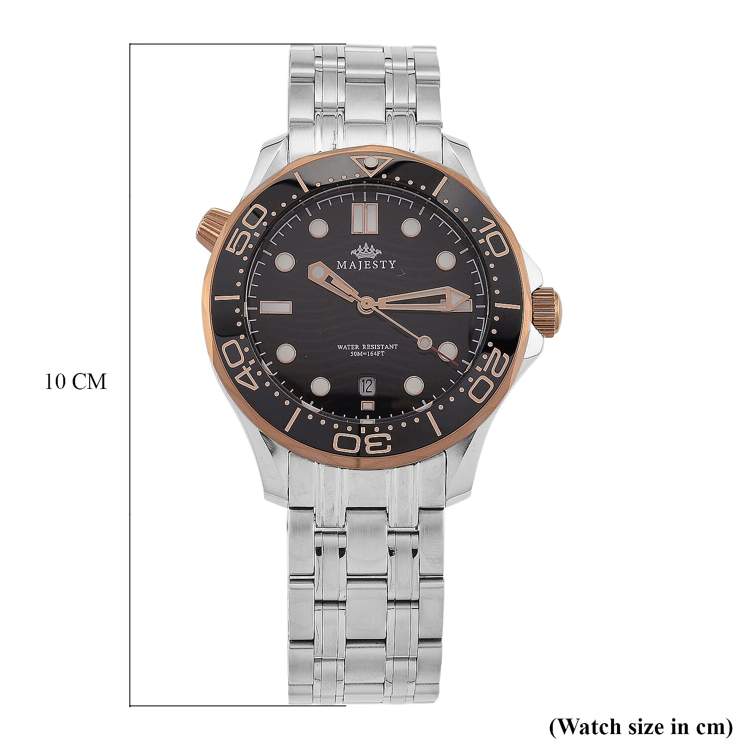 MAJESTY Diver Automatic Mechanical Miyota 8215 5ATM WR Black Hydraulic Dial - Two-Tone Case Mens Watch with Two-Tone Stainless Steel Strap