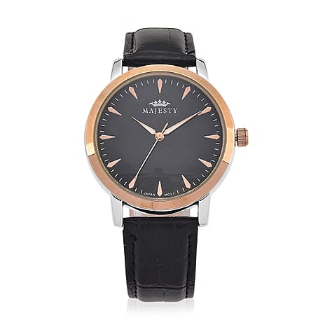 MAJESTY Quartz PC21S 3ATM WR Black Hydraulic Dial - Two-Tone Case Mens Watch with Black PU Strap