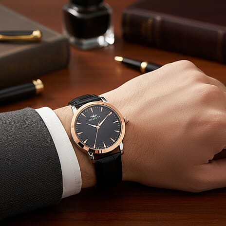 MAJESTY Quartz PC21S 3ATM WR Black Hydraulic Dial - Two-Tone Case Mens Watch with Black PU Strap