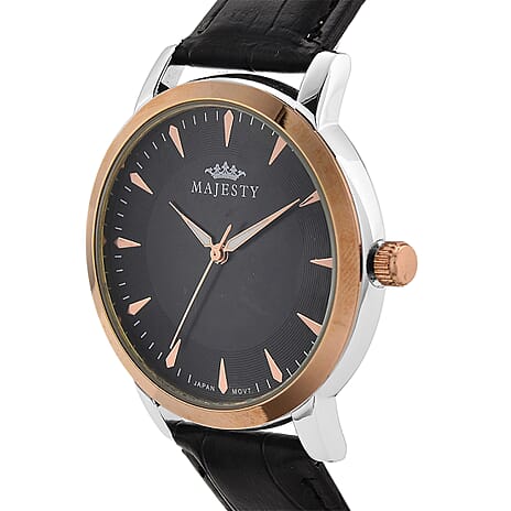 MAJESTY Quartz PC21S 3ATM WR Black Hydraulic Dial - Two-Tone Case Mens Watch with Black PU Strap