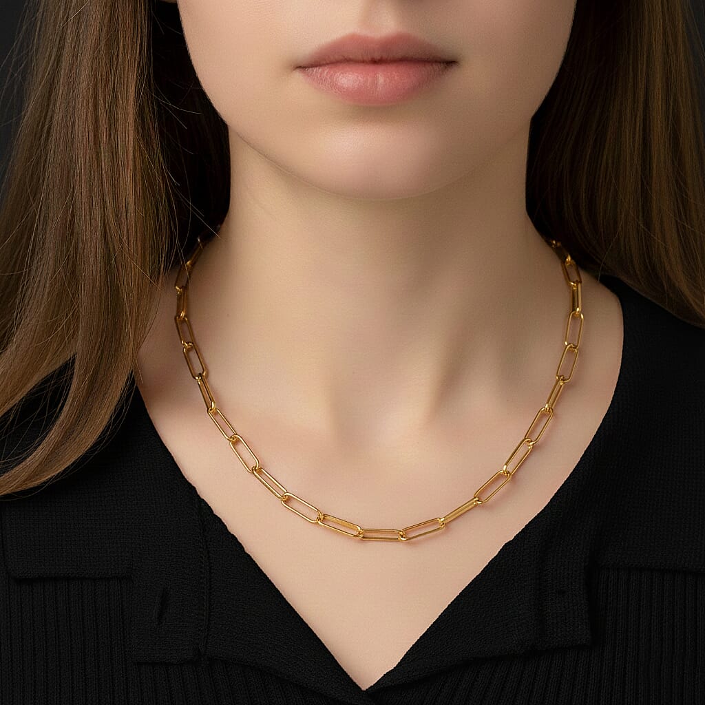 Paperclip Chain Necklace (Size - 20 - 2 inch Ext.) in Gold Colour Plating