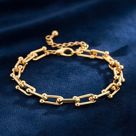 Horseshoe Chain Bracelet (Size - 8-2 Inch Ext) in Yellow Gold Tone